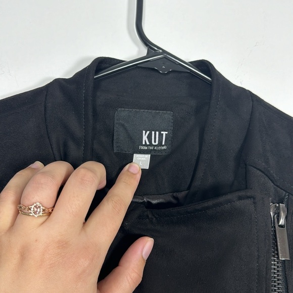 Kut from the Kloth Black Olive Faux Suede Moto Jacket Size Large - Picture 3 of 8